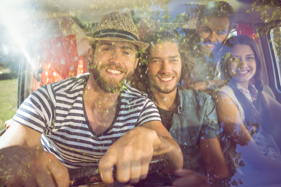 friends in a van