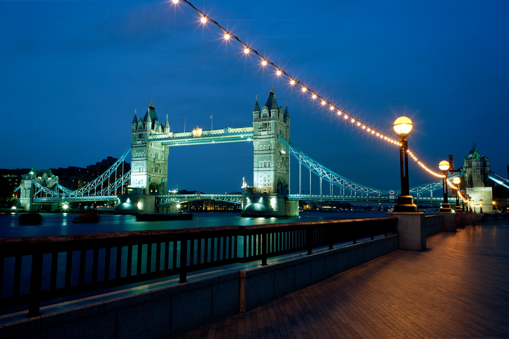 Tower Bridge illuminated at night, London