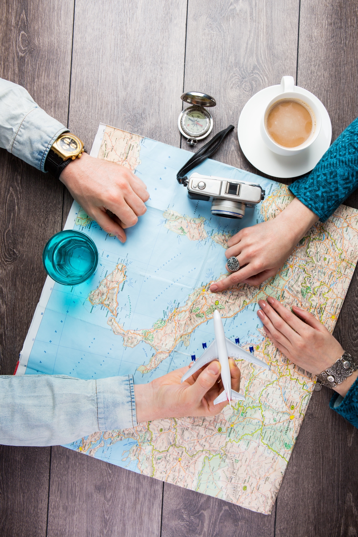 Planning a trip with a map and accessories