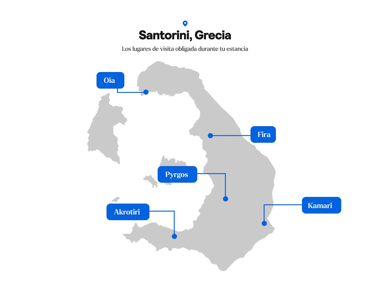 A visual map of Santorini, Greece