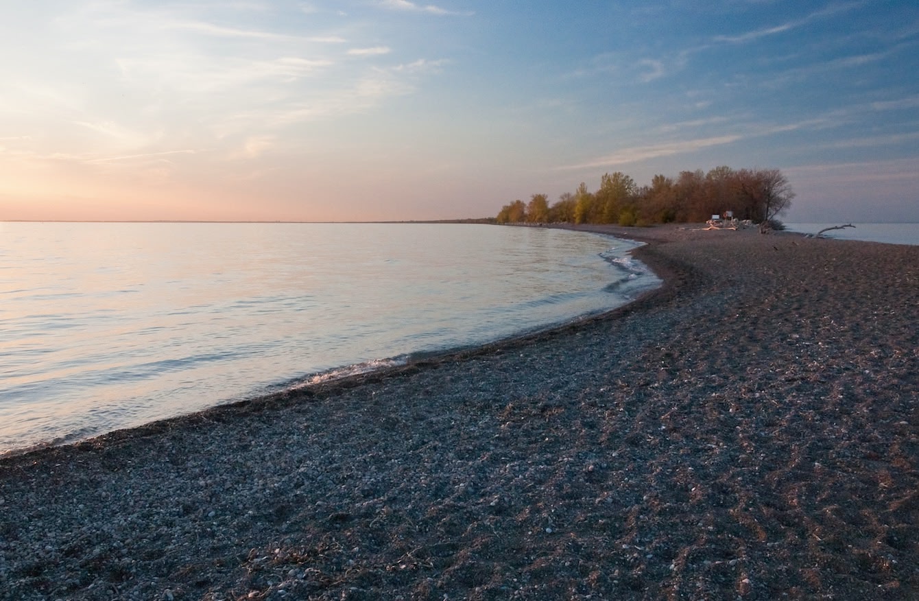 shoreline of Point Pelee in Ontario before sunset. 