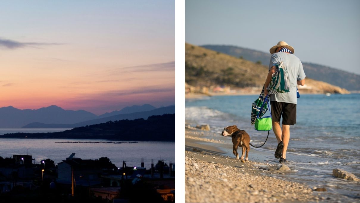 une plage au coucher du soleil