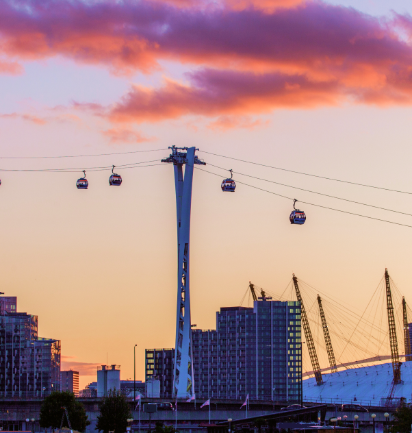 IFS Cable Cars in London at sunset