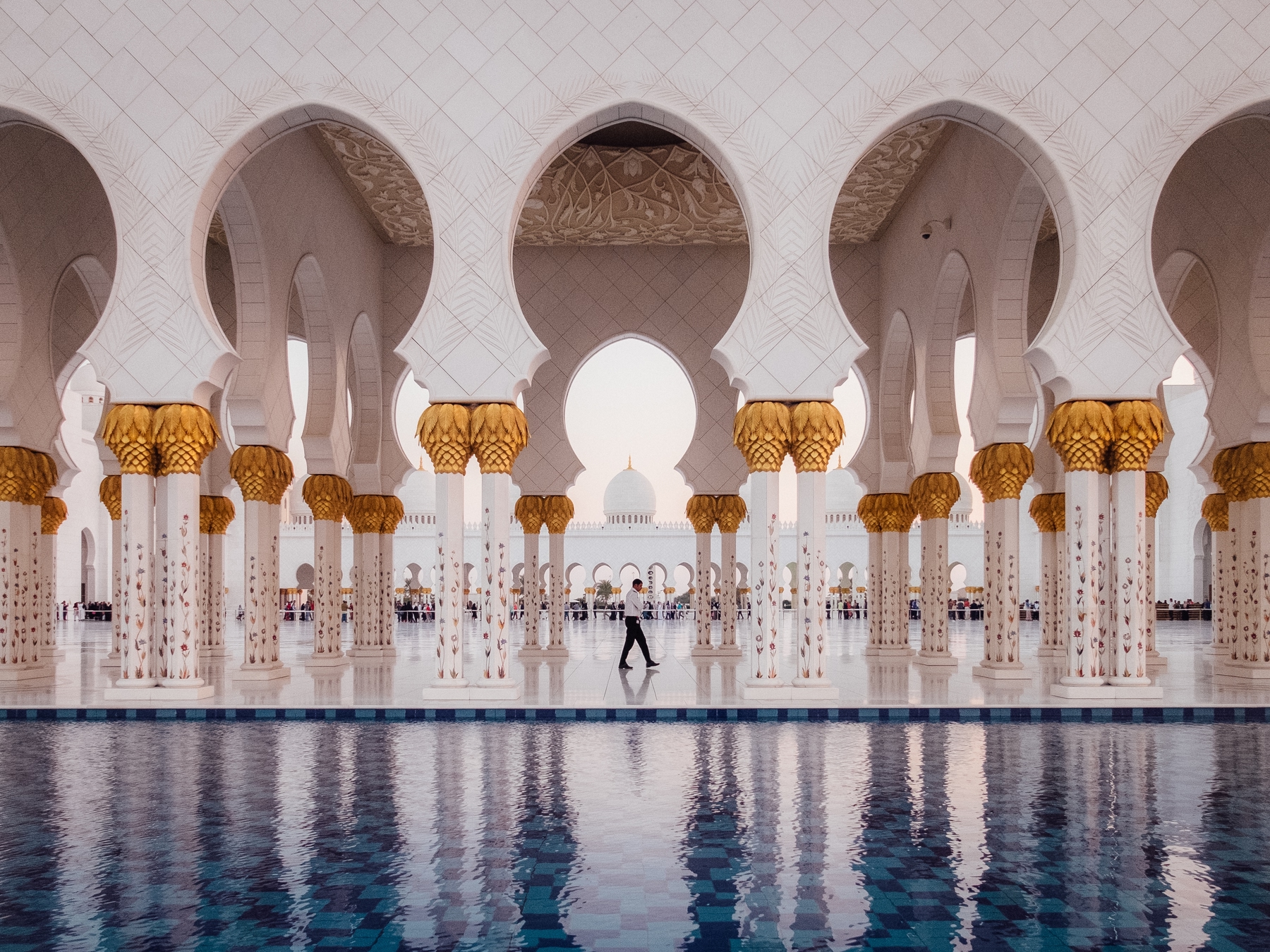 The Sheikh Zayed Grand Mosque in Abu Dhabi where citizens hold the world's most powerful passport. 
