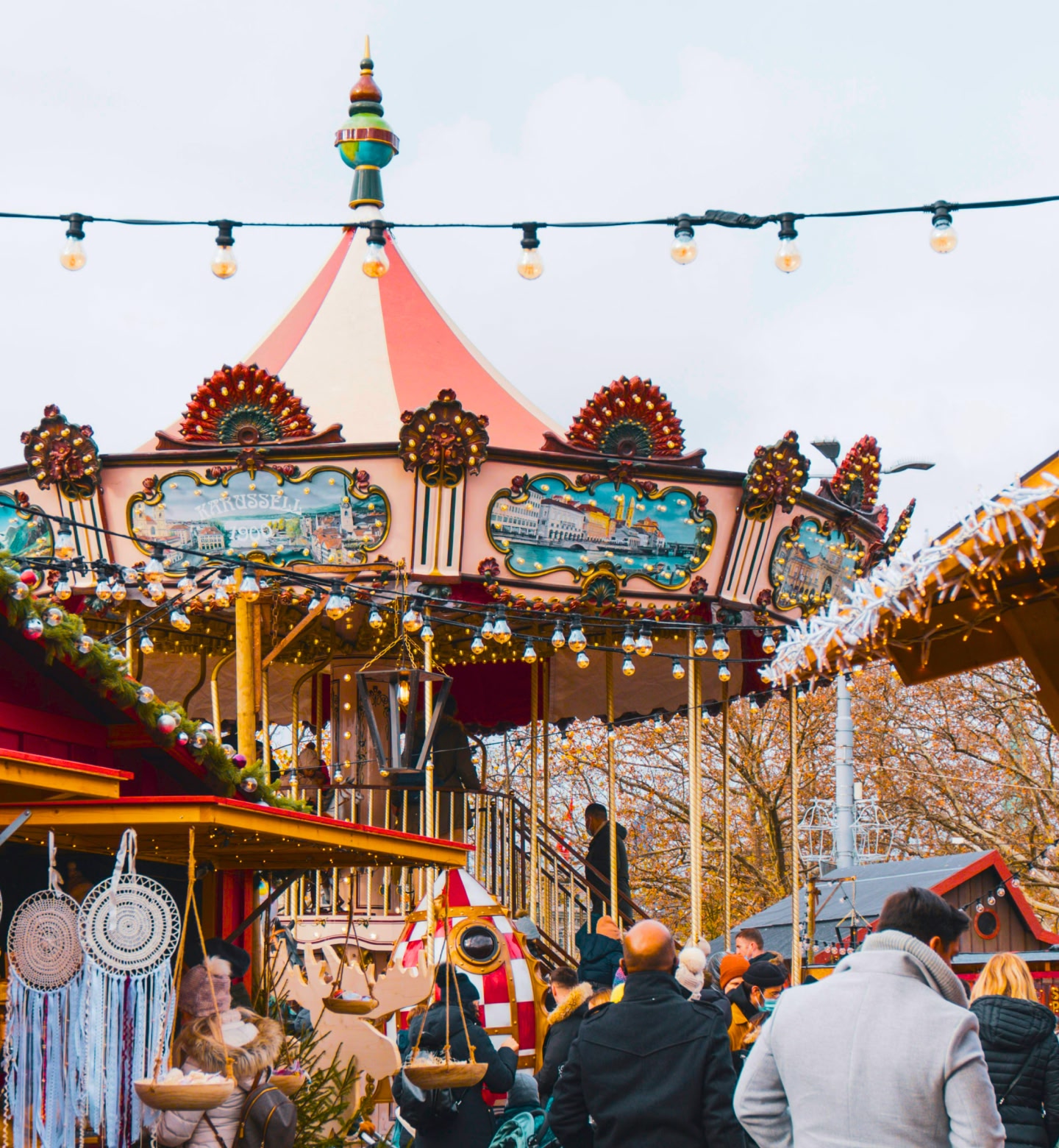 A busy funfare scene shows in Zurich, Switzerland.