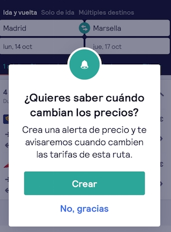 Alerta de precios Skyscanner