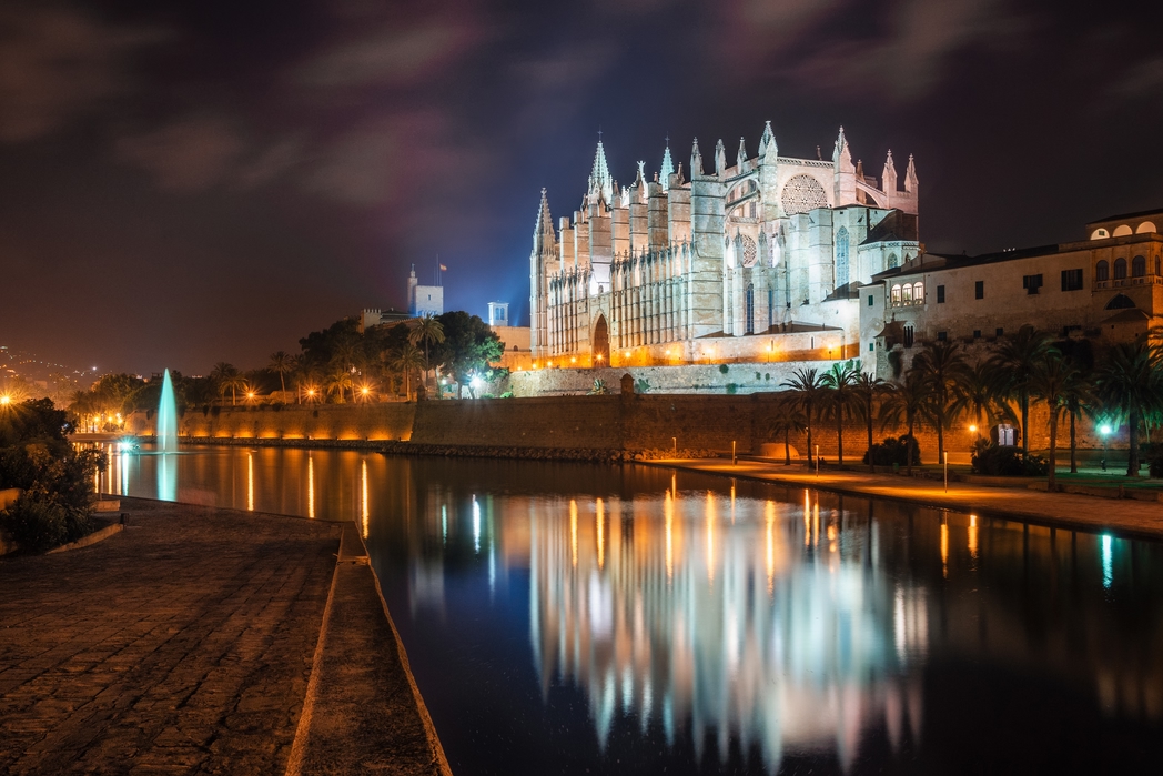 Palma Cathedral by night, Palma de Mallorca, Spain - best places to visit in Spain