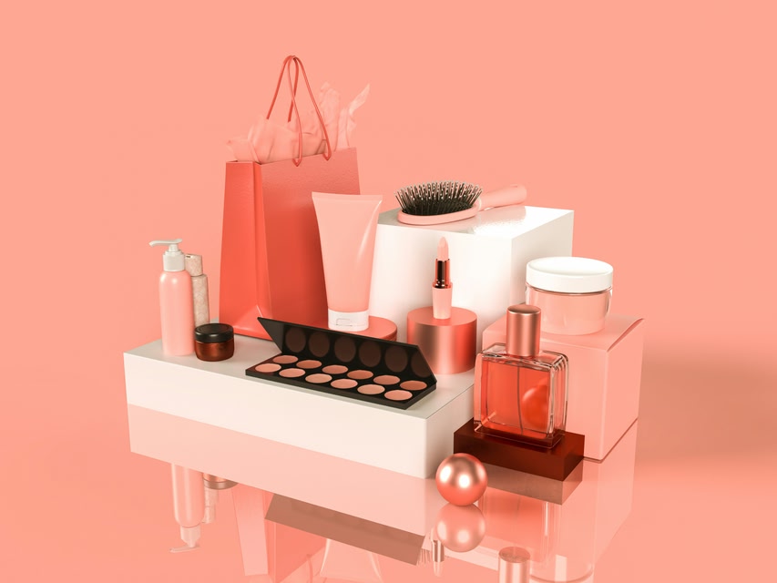 Diverse make up producten in de kleur roze