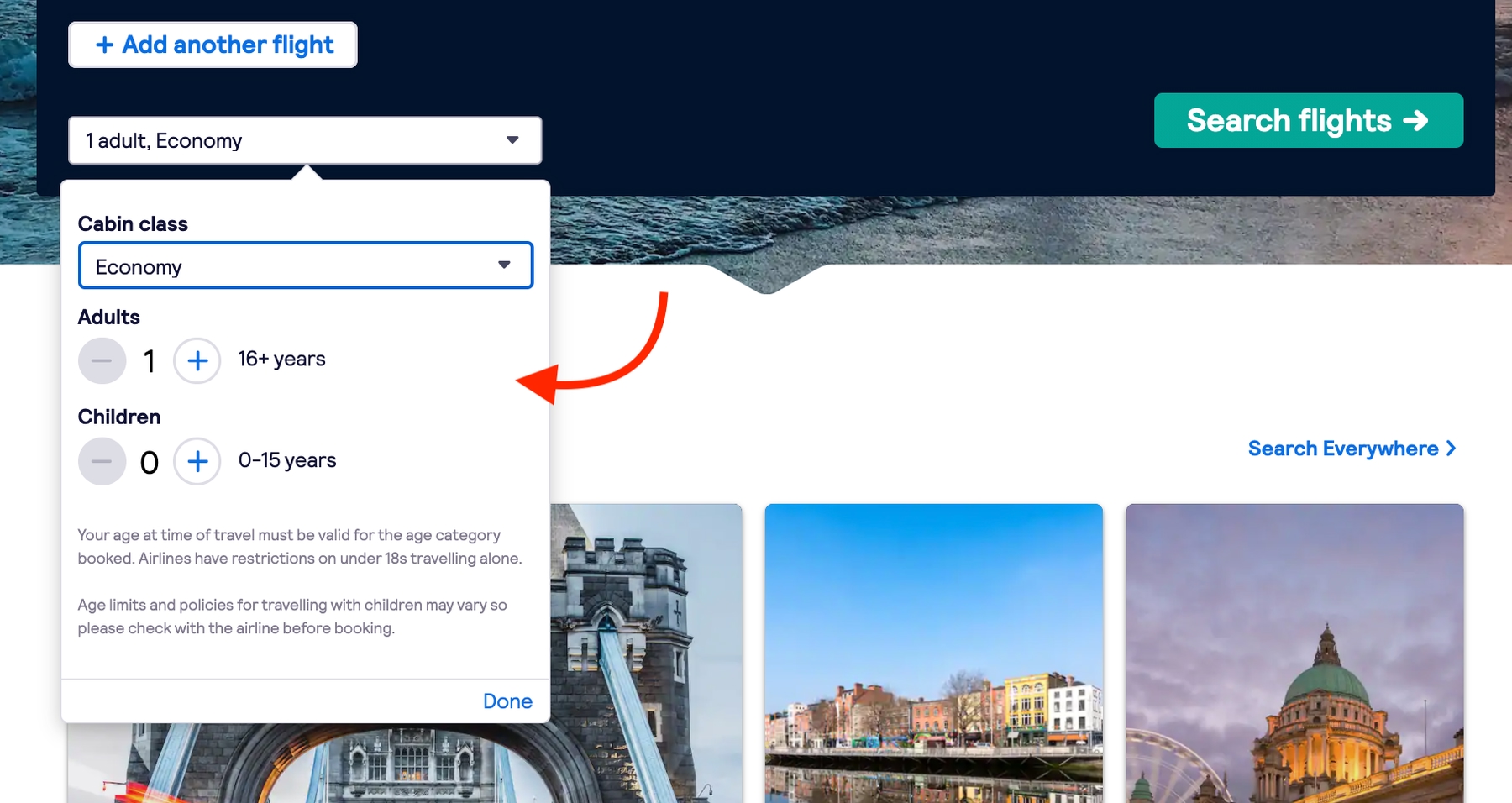search engine passenger filter