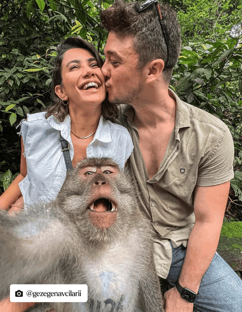 Selfie with a monkey in Bali