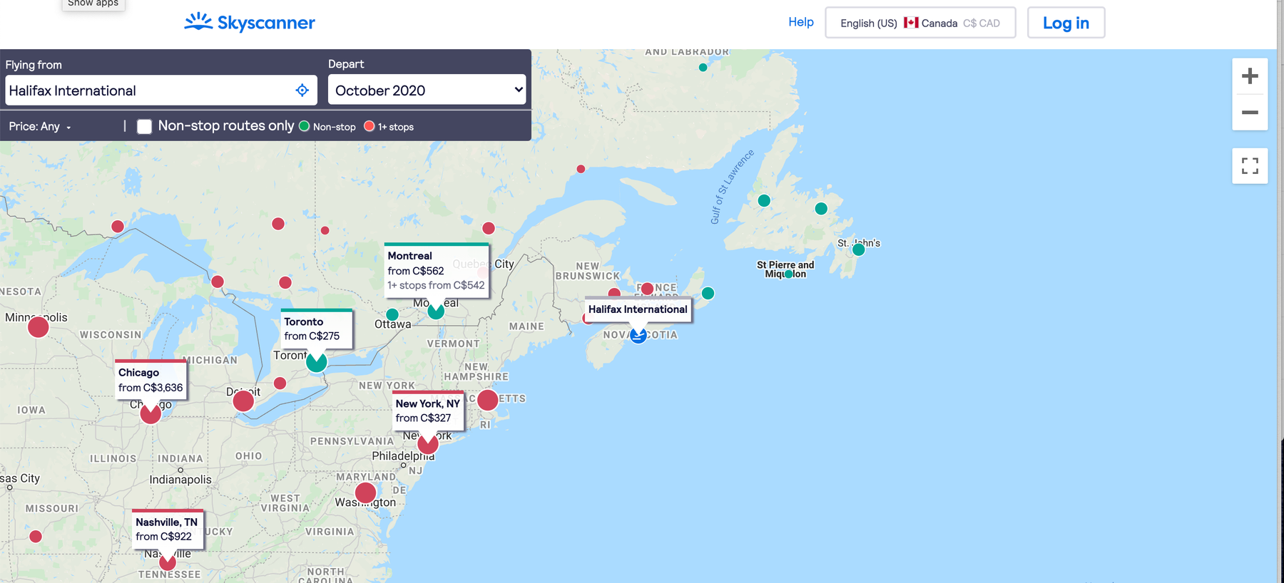 maps feature on skyscanner website
