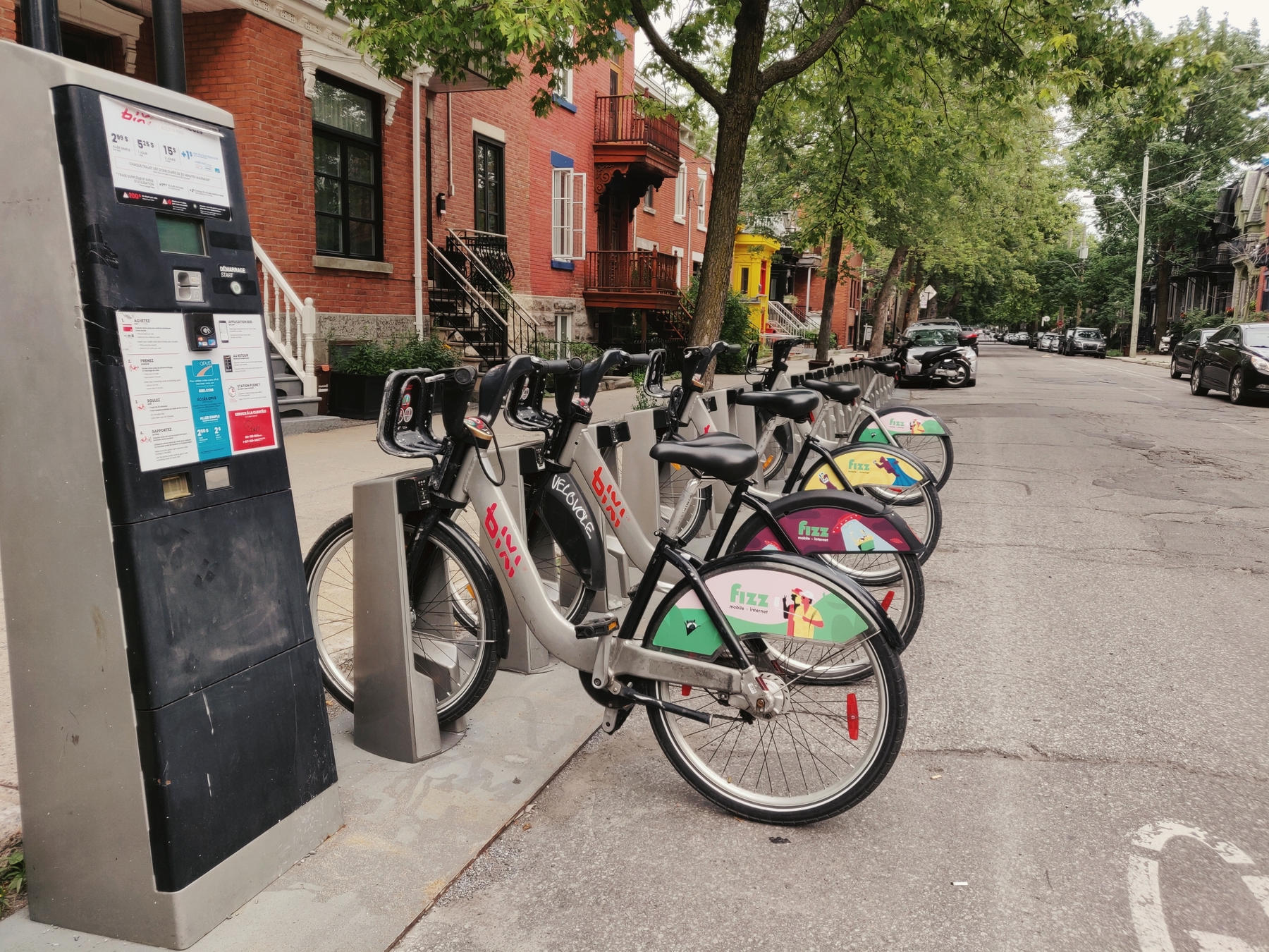 bikes parked at a bixi stand in downtown Montreal