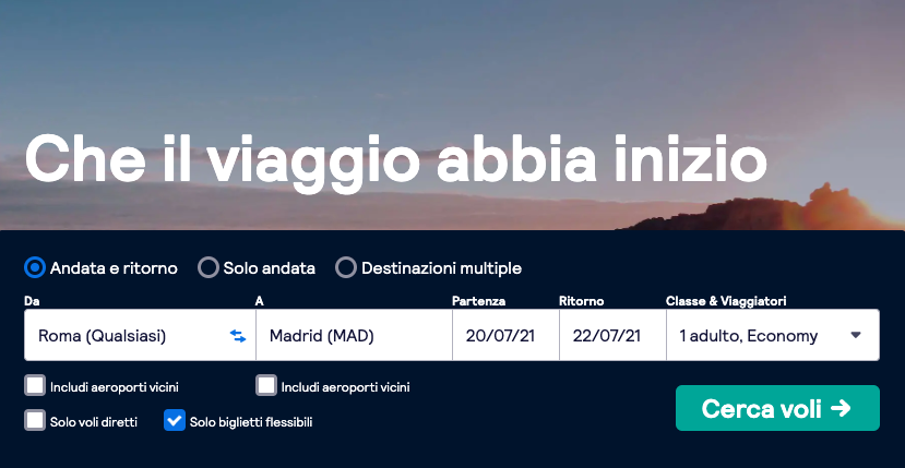 solo voli flessibili Skyscanner