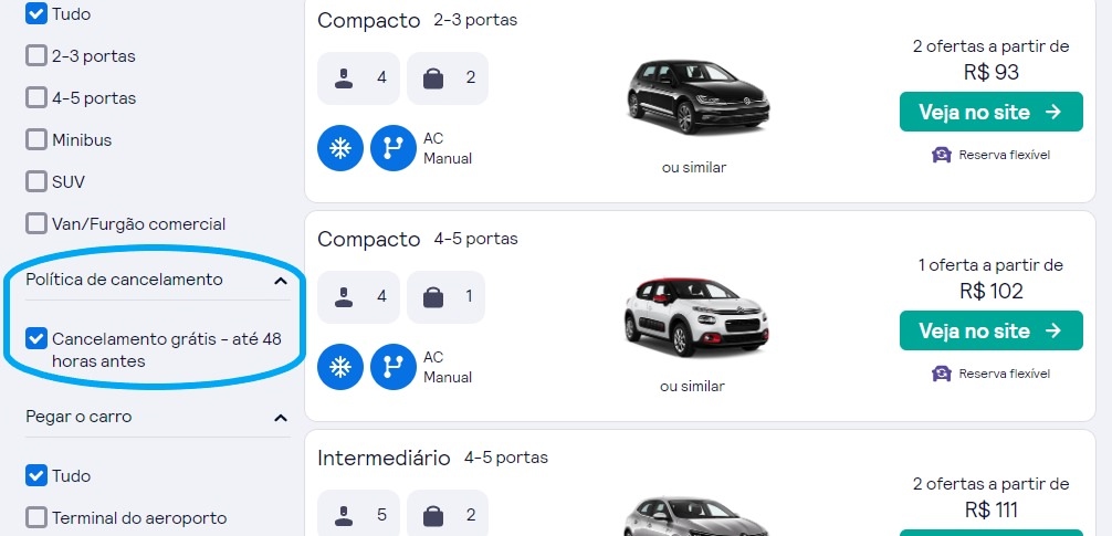 Página inicial de buscas de aluguel de carro com destaque para a possibilidade de reservas flexíveis.